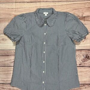 J. Crew Striped puff-sleeve ruffle-collar top